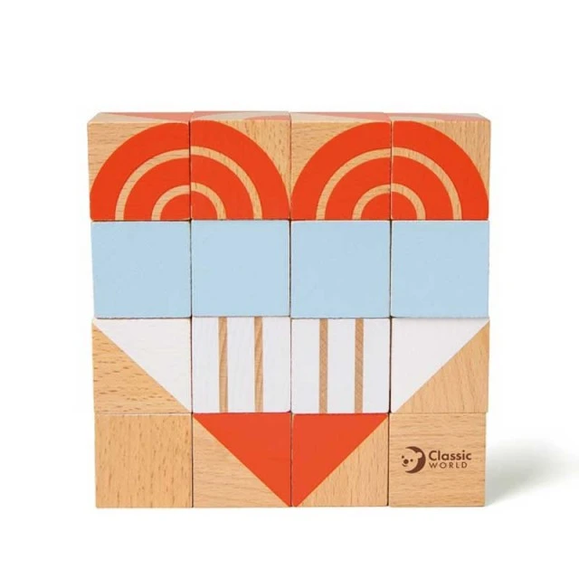 Children’s puzzle of wooden cubes - geometric figures