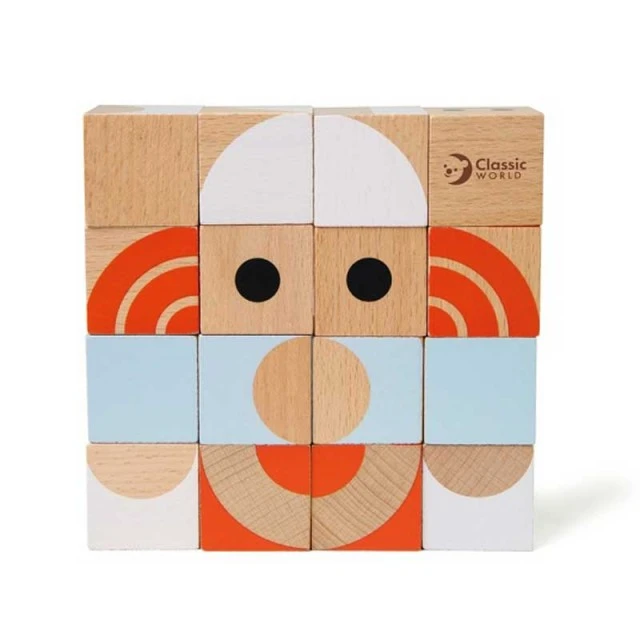 Children’s puzzle of wooden cubes - geometric figures