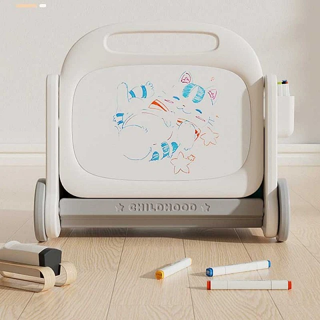 Children's mobile organizer with drawing board - Gray car