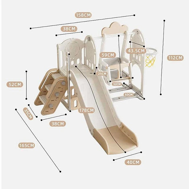 Children's adventure play center 11 in 1 with slide, climbing frame, swing and basketball hoop - brown