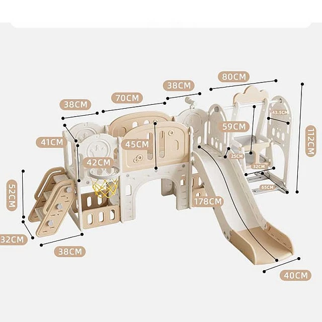 Children's adventure play center 11 in 1 with slide, climbing frame, swing and basketball hoop - brown
