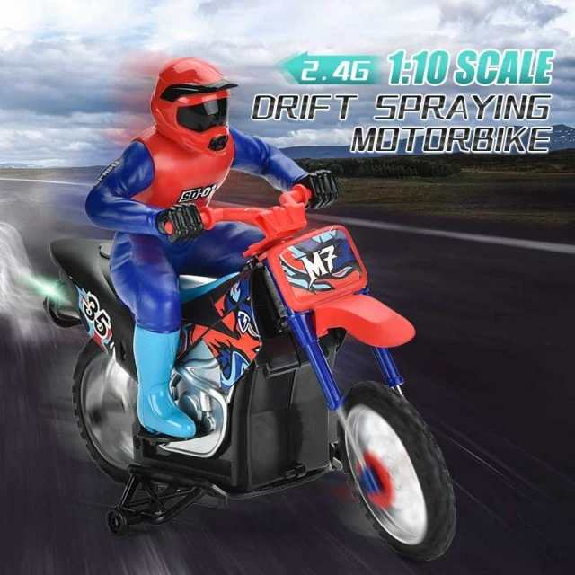 Children’s radio-controlled motorcycle 1:10 with smoke and remote control