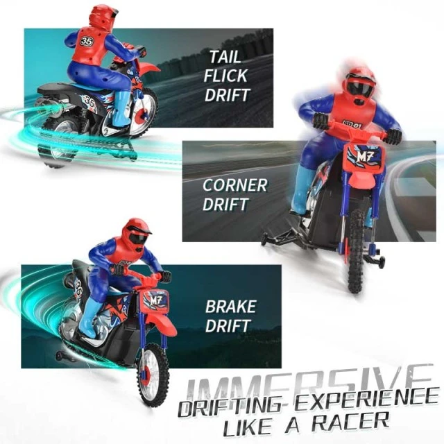 Children’s radio-controlled motorcycle 1:10 with smoke and remote control