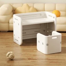 Children's writing and drawing desk with stool in white