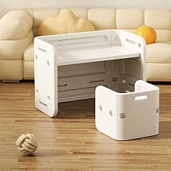 Children’s writing and drawing desk with stool in white