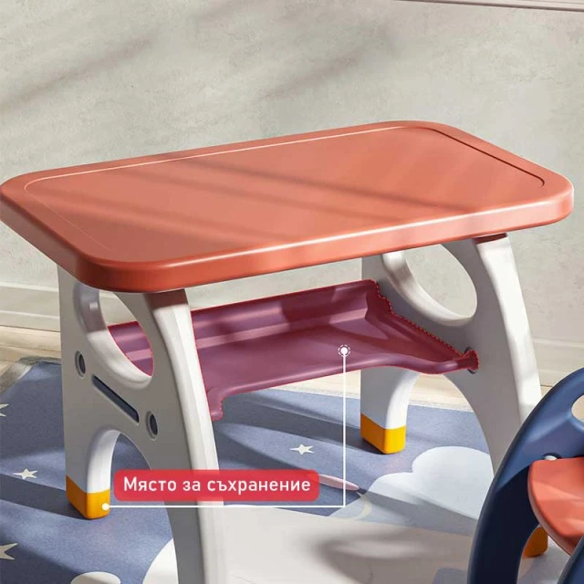 Children’s writing and drawing desk with stool in blue and yellow