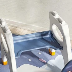 Children's writing and drawing desk with stool in blue and yellow