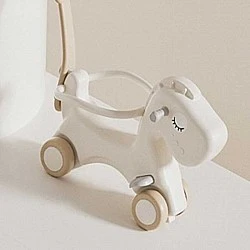 Children's rocking horse with push handle, brown