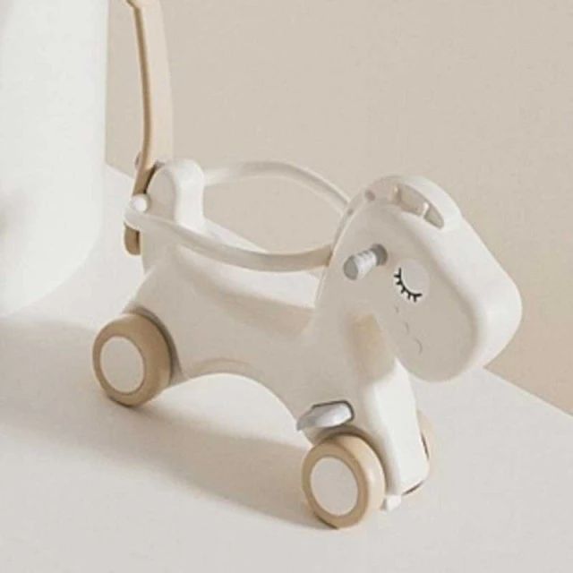 Children's rocking horse with push handle, gray