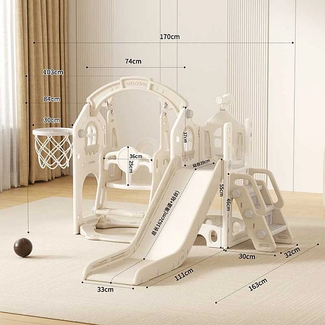 Feelkids Children's Playhouse with Slide, Swing and Basketball Hoop - Beige