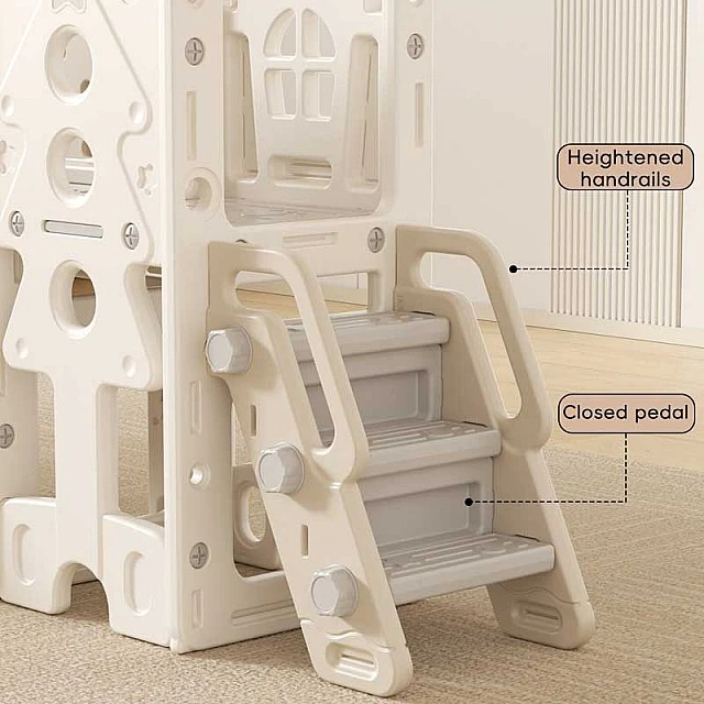 Feelkids Children's Playhouse with Slide, Swing and Basketball Hoop - Beige