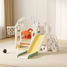 Feelkids Children's Playhouse with Slide, Swing and Basketball Hoop - Green