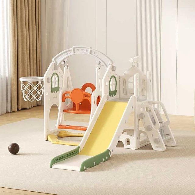 Feelkids Children's Playhouse with Slide, Swing and Basketball Hoop - Green