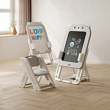2 in 1 Feelkids children's drawing board with construction set and stool - gray