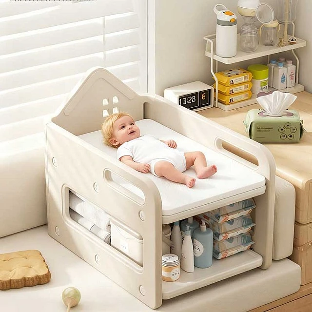 Feelkids baby changing mat with compartment for diapers and baby accessories – beige