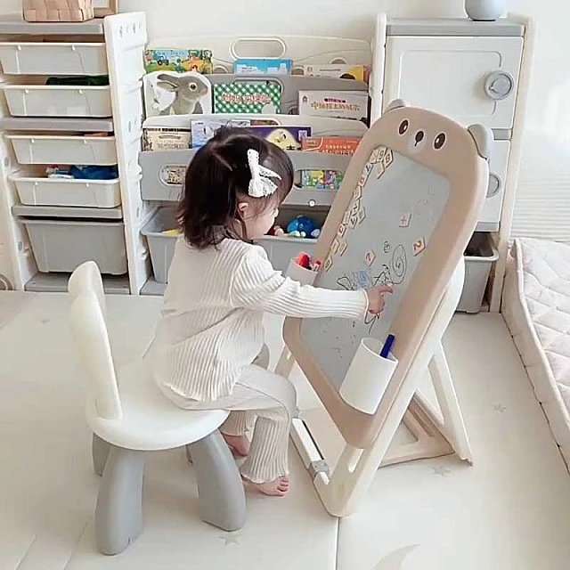 2 in 1 Foldable Drawing Board with Building Blocks Feelkids – Brown