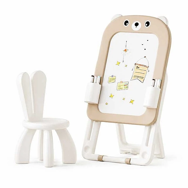 2 in 1 Foldable Drawing Board with Building Blocks Feelkids – Brown