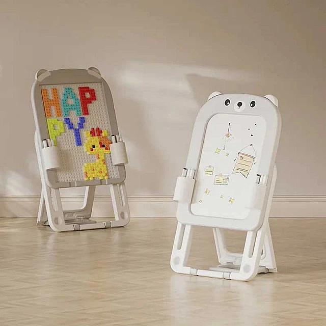 2 in 1 Foldable Drawing Board with Building Blocks Feelkids – Gray