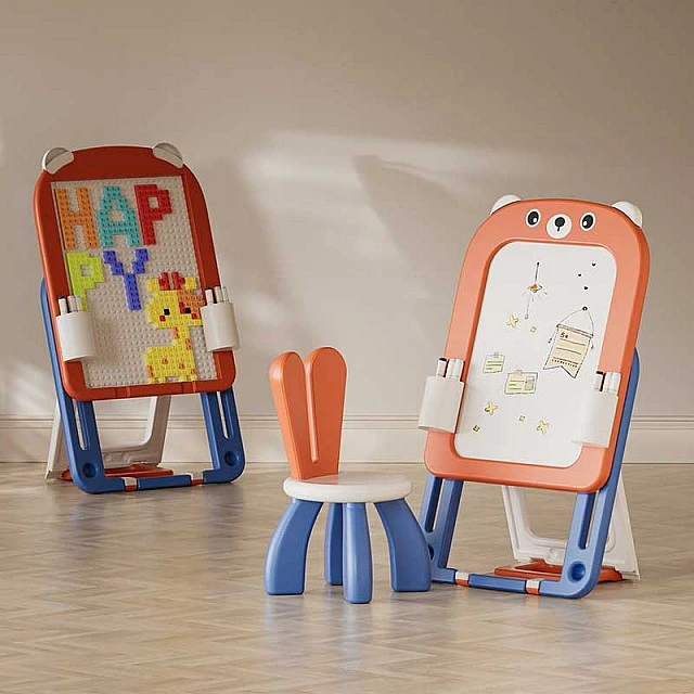 2 in 1 Folding Drawing Board with Building Blocks Feelkids – Red