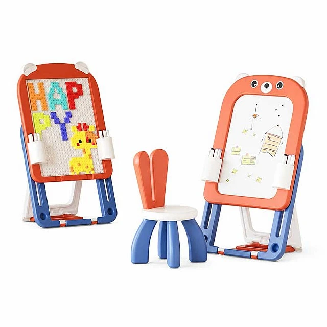 2 in 1 Folding Drawing Board with Building Blocks Feelkids – Red