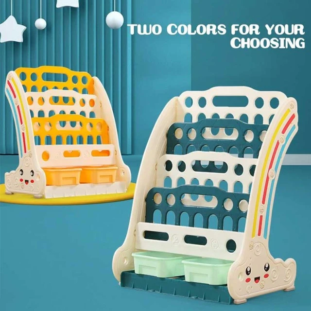 Combined children’s bookshelf for books and toys - yellow