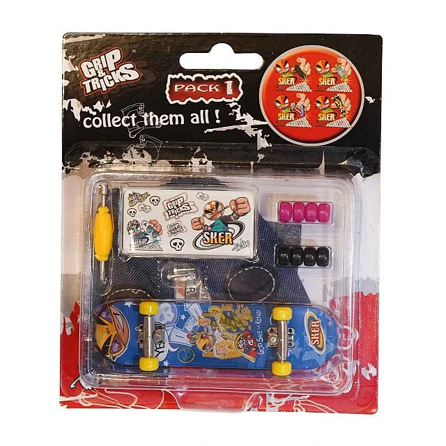 Skateboard finger toy, blue, with emojis