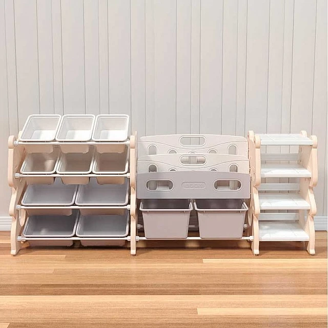 Combined plastic chest of drawers for storing toys and books - Pink bear