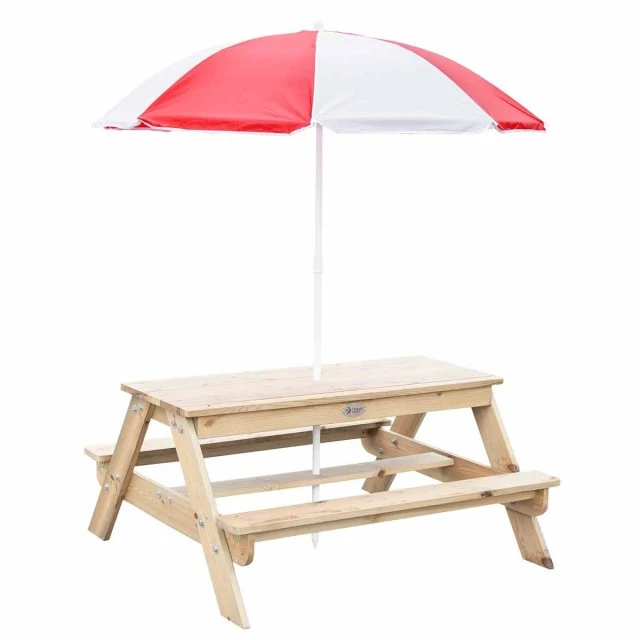Set of children’s wooden bench with table for outdoor play