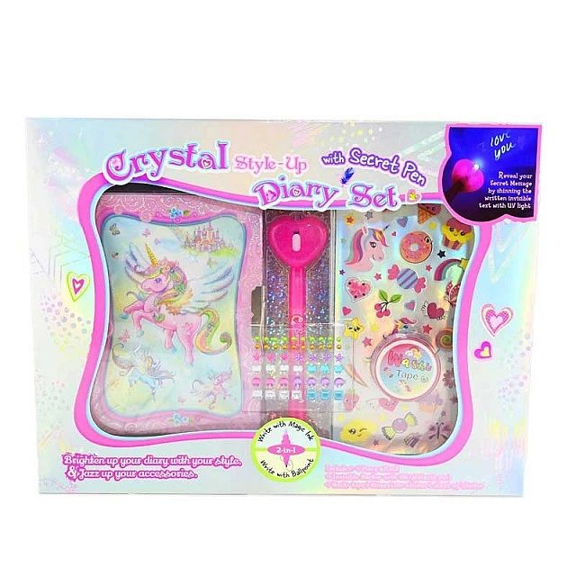 Diary set with keys, UV pen with secret ink, stickers, pebbles and cleaning tape
