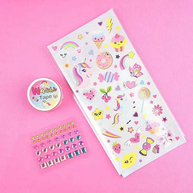 Diary set with keys, UV pen with secret ink, stickers, pebbles and cleaning tape