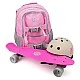 Backpack + helmet + skateboard set, Funbee is pink/grey