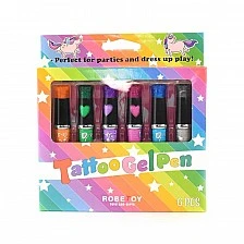 Set of gel pens and glitter tattoo stencils