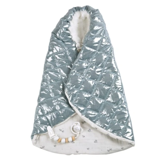 Baby doll Boria with shiny gray blanket and pacifier - 38 cm