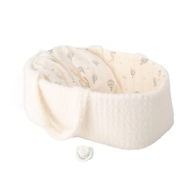 Baby doll Gaudi with blue jumpsuit and white basket - 33cm