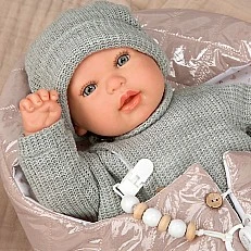 Baby doll Olivia with gray woolen vest and sleeping bag - 45 cm