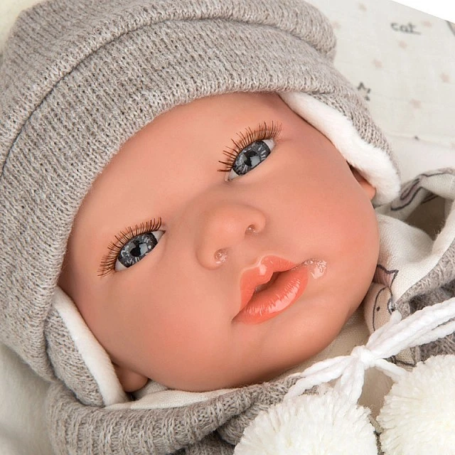 Baby doll Vega with cream outfit and accessories - 40 cm