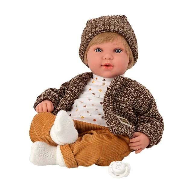 Iria boy doll with brown jeans and a vest with 14 different sounds - 45 cm