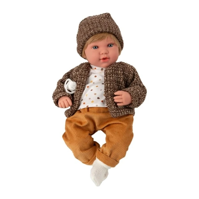 Iria boy doll with brown jeans and a vest with 14 different sounds - 45 cm