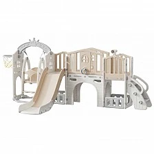 Mini children's play fort with slide, brown