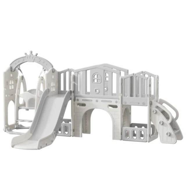 Mini children's play fort with slide, gray