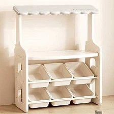 Multifunctional children's stand for role-playing games with tabletop and removable storage boxes, gray