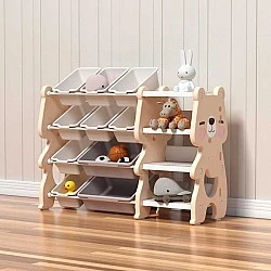 Multifunctional toy organizer with storage boxes - pink bear