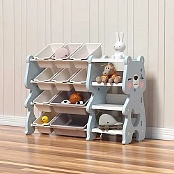 Multifunctional toy organizer with storage boxes - blue bear