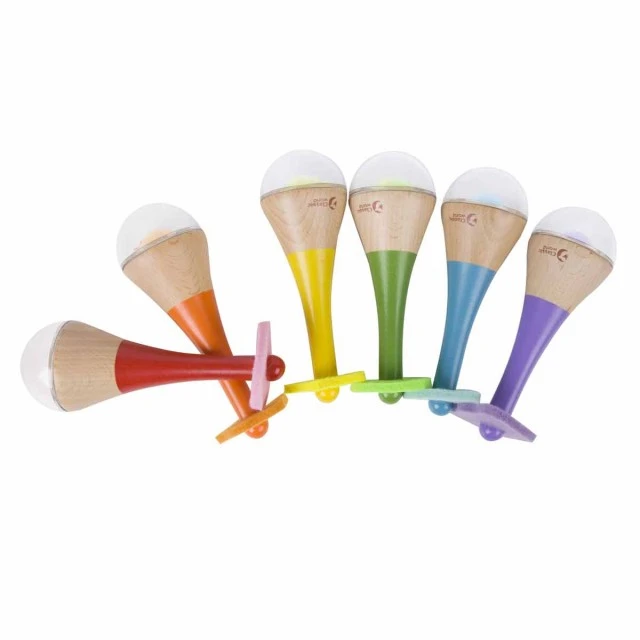 Multicolored children’s wooden maracas
