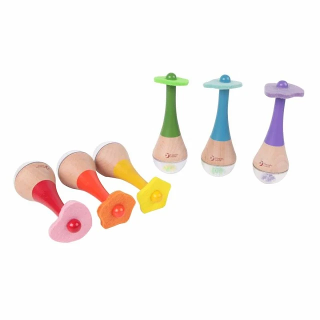 Multicolored children’s wooden maracas