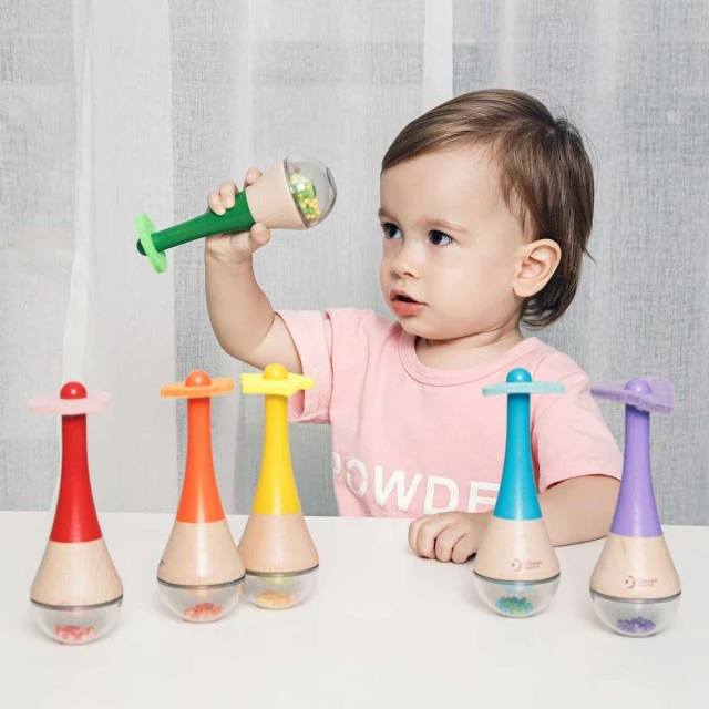 Multicolored children’s wooden maracas