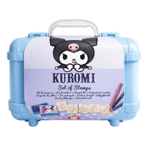 Kuromi art case with 10 colored pencils, 5 stamps and puzzle stickers for decoration