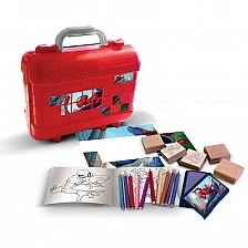 Spiderman art case with 10 colored pencils, 5 stamps and puzzle stickers for decoration