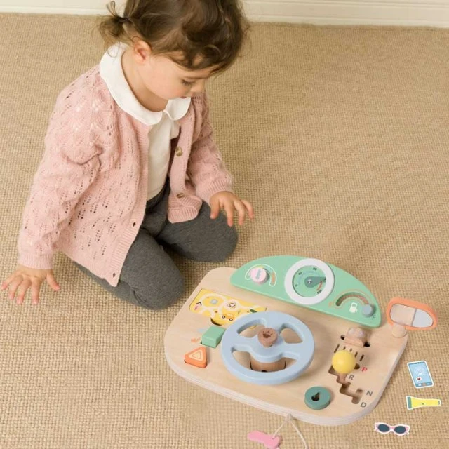 Multifunctional wooden steering wheel Classic World with activities for children over 2 years old