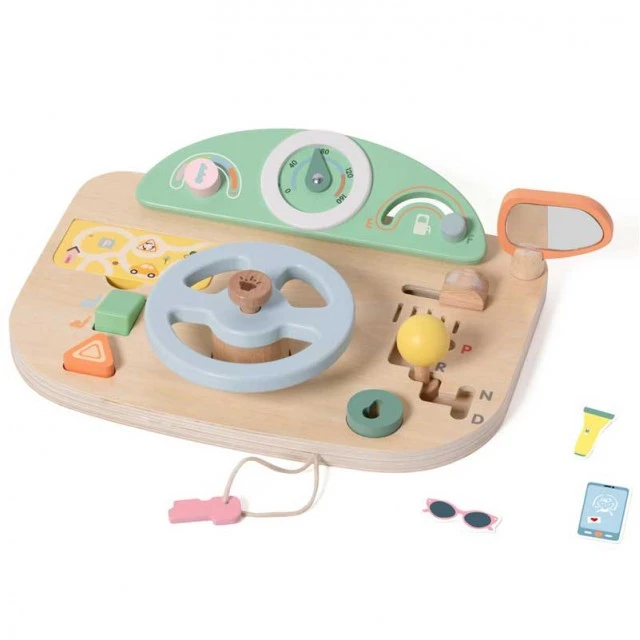 Multifunctional wooden steering wheel Classic World with activities for children over 2 years old